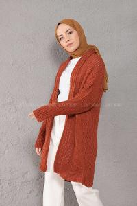 Modalamelif Şal Yaka Triko Hırka Kiremit