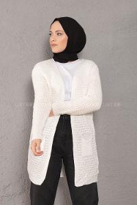 Modalamelif Selanik Cepli Triko Hırka Beyaz