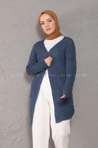 Modalamelif Selanik Cepli Triko Hırka İndigo