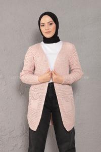 Modalamelif Selanik Cepli Triko Hırka Pudra