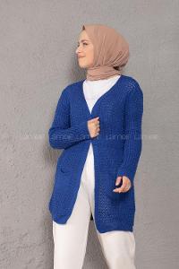 Modalamelif Selanik Cepli Triko Hırka Saks Mavisi