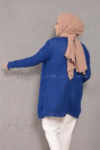 Modalamelif Selanik Cepli Triko Hırka Saks Mavisi