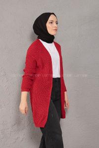 Modalamelif Selanik Cepsiz Triko Hırka Kırmızı