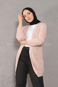 Modalamelif Selanik Cepsiz Triko Hırka Pudra