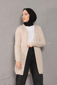 Modalamelif Selanik Cepsiz Triko Hırka Taş Rengi