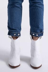 Modalamelif Sivri Burun Nakışlı Deri Beyaz Bot