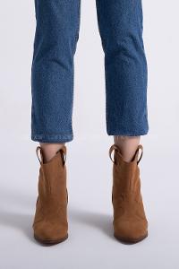 Modalamelif Sivri Burun Nakışlı Süet Taba Bot