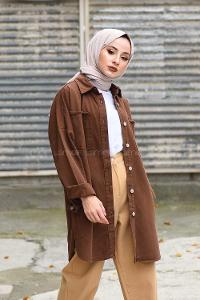 Modalamelif Oversize Cepli Kot Ceket Kahverengi