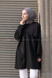 Modalamelif Bisiklet Yaka Fermuar Detaylı Sweatshirt Siyah