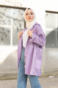 Modalamelif Çift Cepli Kadife Gömlek Lila
