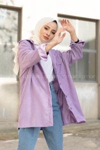 Modalamelif Çift Cepli Kadife Gömlek Lila