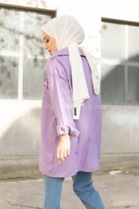 Modalamelif Çift Cepli Kadife Gömlek Lila