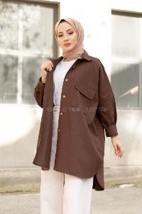 Modalamelif Çift Cepli Gabardin Gömlek Acı Kahve