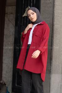 Modalamelif Çift Cepli Gabardin Gömlek Bordo