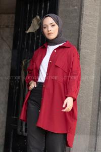 Modalamelif Çift Cepli Gabardin Gömlek Bordo