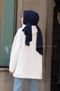 Modalamelif Dikiş Detaylı Kapşonlu Sweatshirt Beyaz