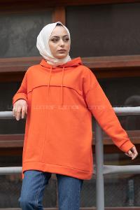 Modalamelif Dikiş Detaylı Kapşonlu Sweatshirt Oranj