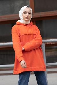 Modalamelif Dikiş Detaylı Kapşonlu Sweatshirt Oranj