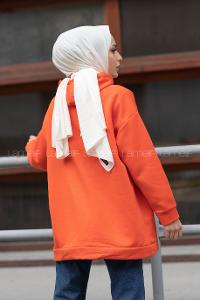 Modalamelif Dikiş Detaylı Kapşonlu Sweatshirt Oranj