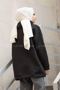 Modalamelif Dikiş Detaylı Kapşonlu Sweatshirt Siyah