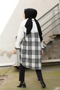 Modalamelif Ekose Garnili Kadife Gömlek Gri