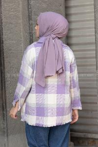 Modalamelif Etek Ucu Püsküllü Ekose Gömlek Lila