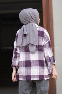 Modalamelif Etek Ucu Püsküllü Ekose Gömlek Mor