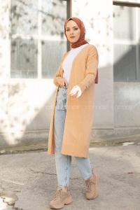 Modalamelif İnce Fitilli Triko Hırka Camel