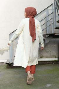 Modalamelif İnce Fitilli Triko Hırka Ekru