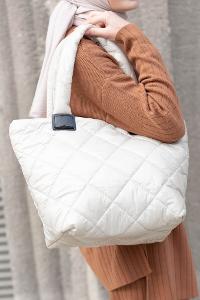 Lamelif Kapitone Yıkamalı Taş Rengi Omuz Çanta