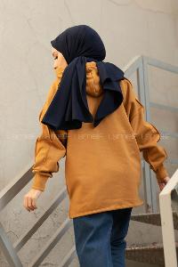 Modalamelif Kapşonlu Dikiş Detaylı Sweat Hardal Sarısı
