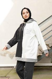 Modalamelif Kapşonlu Garnili Scuba Sweatshirt Siyah