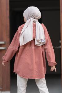 Modalamelif Kapşonlu Lazerli Kot Ceket Gül