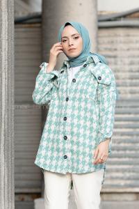 Modalamelif Kazayağı Desen Oversize Gömlek Mint