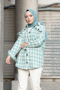 Modalamelif Kazayağı Desen Oversize Gömlek Mint