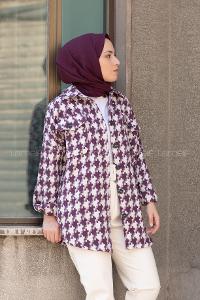 Modalamelif Kazayağı Desen Oversize Gömlek Mor