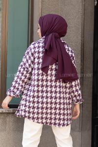 Modalamelif Kazayağı Desen Oversize Gömlek Mor