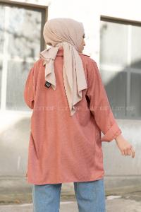 Modalamelif Körük Cep Kadife Gömlek Gül