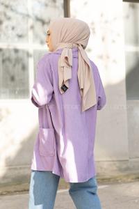 Modalamelif Körük Cep Kadife Gömlek Lila