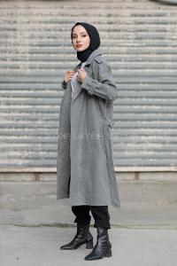 Modalamelif Kuşak Bağlamalı Kaşe Kaban Gri