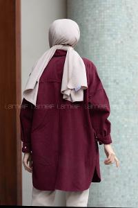 Modalamelif Oversize Cepli Kot Ceket Bordo