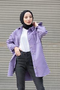 Modalamelif Oversize Cepli Kot Ceket Lila