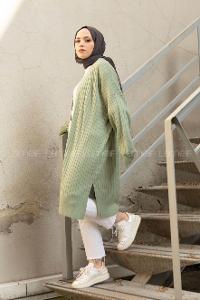 Modalamelif Salaş Fitilli Triko Hırka Çağla