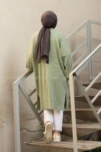 Modalamelif Salaş Fitilli Triko Hırka Çağla