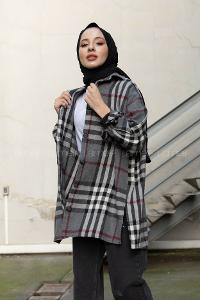 Modalamelif Tek Cepli Oduncu Gömlek Bordo Gri