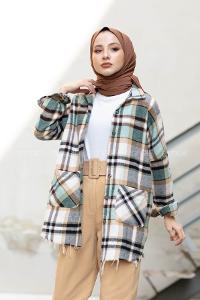 Modalamelif Yarasa Kol Oduncu Gömlek Ekru Mint