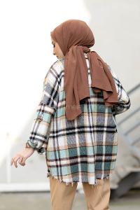 Modalamelif Yarasa Kol Oduncu Gömlek Ekru Mint