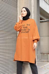 Modalamelif Balon Kol Love Tunik Kiremit