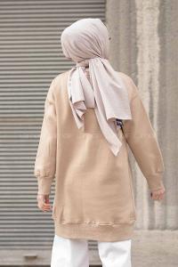 Modalamelif Bisiklet Yaka Balon Kol Uzun Tunik Bej