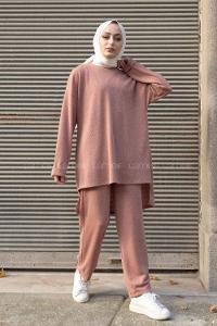 Modalamelif Bisiklet Yaka İkili Triko Takım Pudra